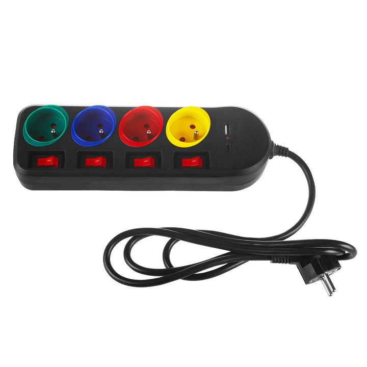Maclean konnektor, 4 csatlakozós hosszabbító kábel + USB A/C, kapcsolókkal, 250VAC/10A, 1,5m, fekete, MCE508 B