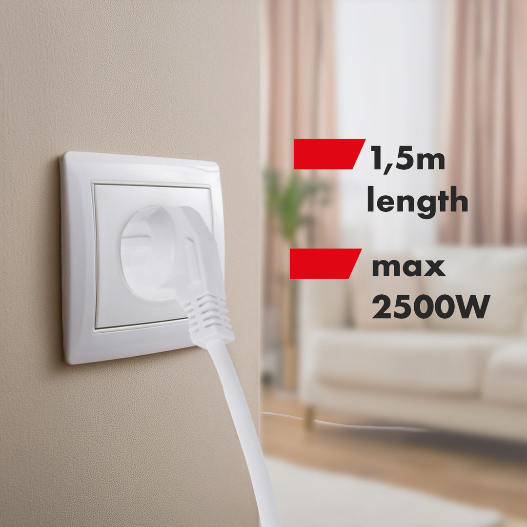 Maclean hálózati szalag, 6 csatlakozós hosszabbító kábel, kapcsolóval, 250VAC/10A, 1,5m, MCE509 W
