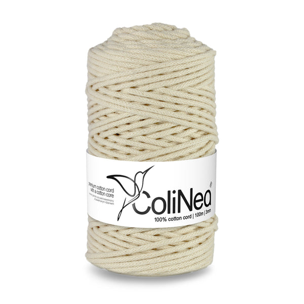 ColiNea, pamut zsinór pamut maggal, fonott, 3mm, 100m, elefántcsont színű