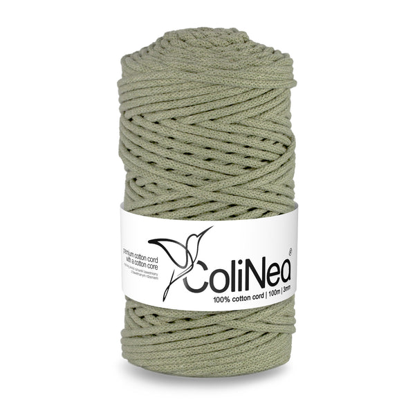 ColiNea, pamut zsinór pamut maggal, fonott, 3mm, 100m, olívazöld