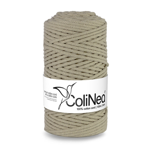 ColiNea, pamut zsinór pamut maggal, fonott, 3mm, 100m, világos bézs színű