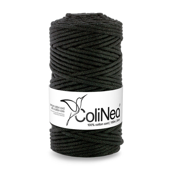 ColiNea, pamut zsinór pamut maggal, fonott, 3mm, 100m, fekete