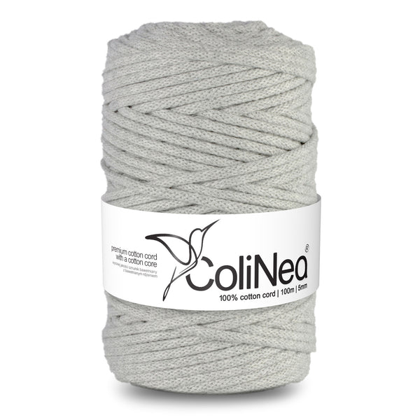ColiNea, pamut zsinór pamut maggal, fonott, 5mm, 100m, világosszürke