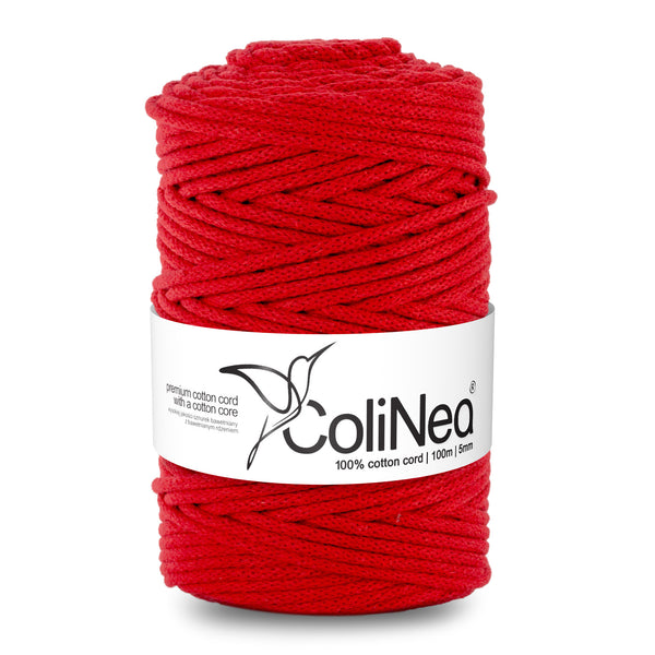 ColiNea, pamut zsinór pamut maggal, fonott, 5mm, 100m, piros