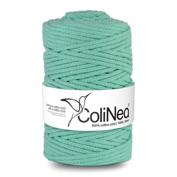 ColiNea, pamut zsinór pamut maggal, fonott, 5mm, 100m, celadon színű