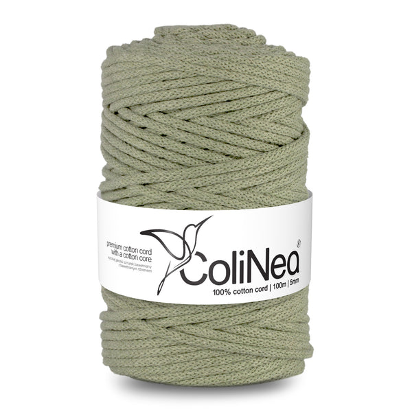 ColiNea, pamut zsinór pamut maggal, fonott, 5mm, 100m, olívazöld