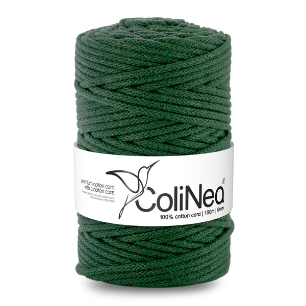 ColiNea, pamut zsinór pamut maggal, fonott, 5mm, 100m, palack zöld