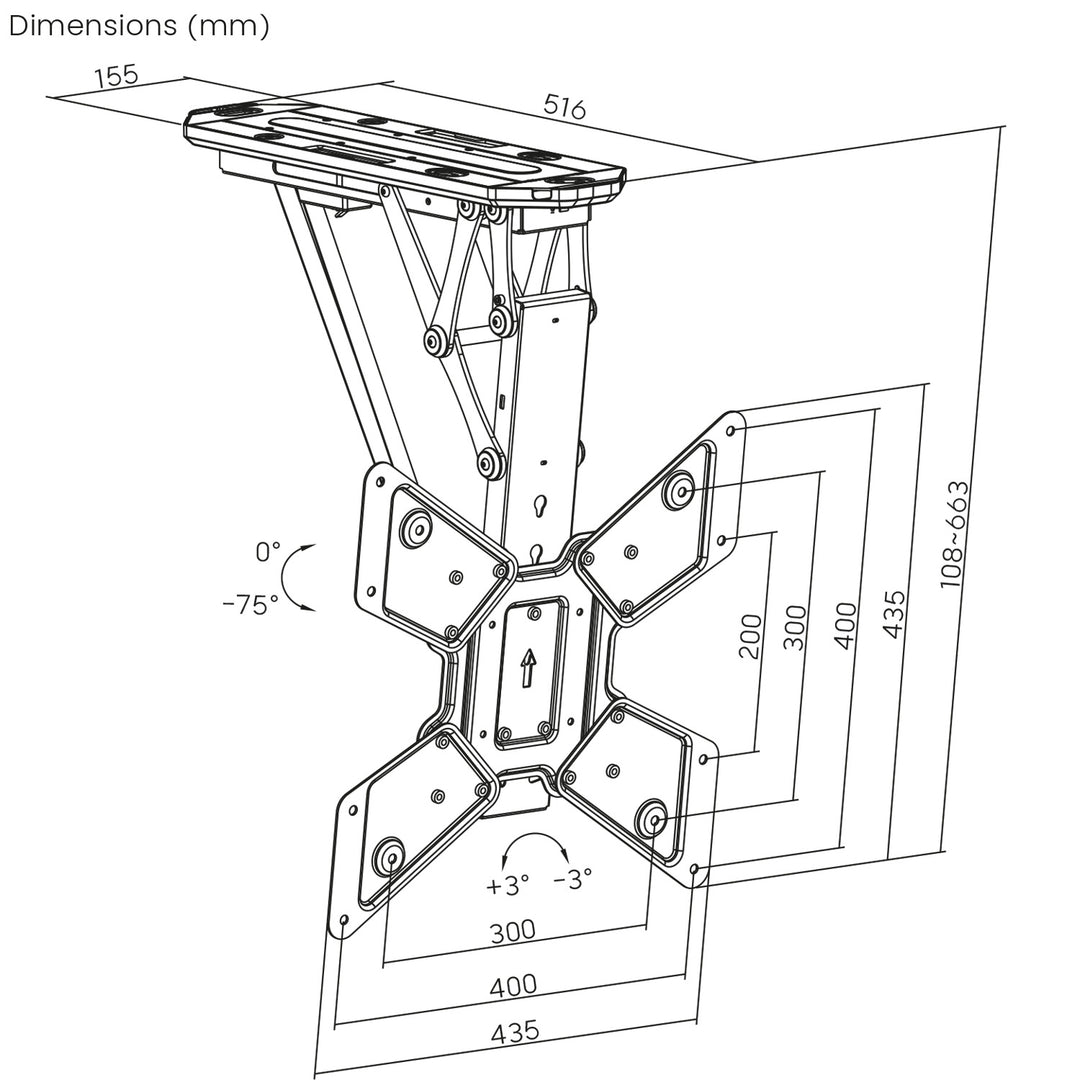 Maclean elektromos mennyezeti tartó TV-hez, TUYA tartó, max VESA 600x400, távirányító, 23"-55", 30kg, MC-492