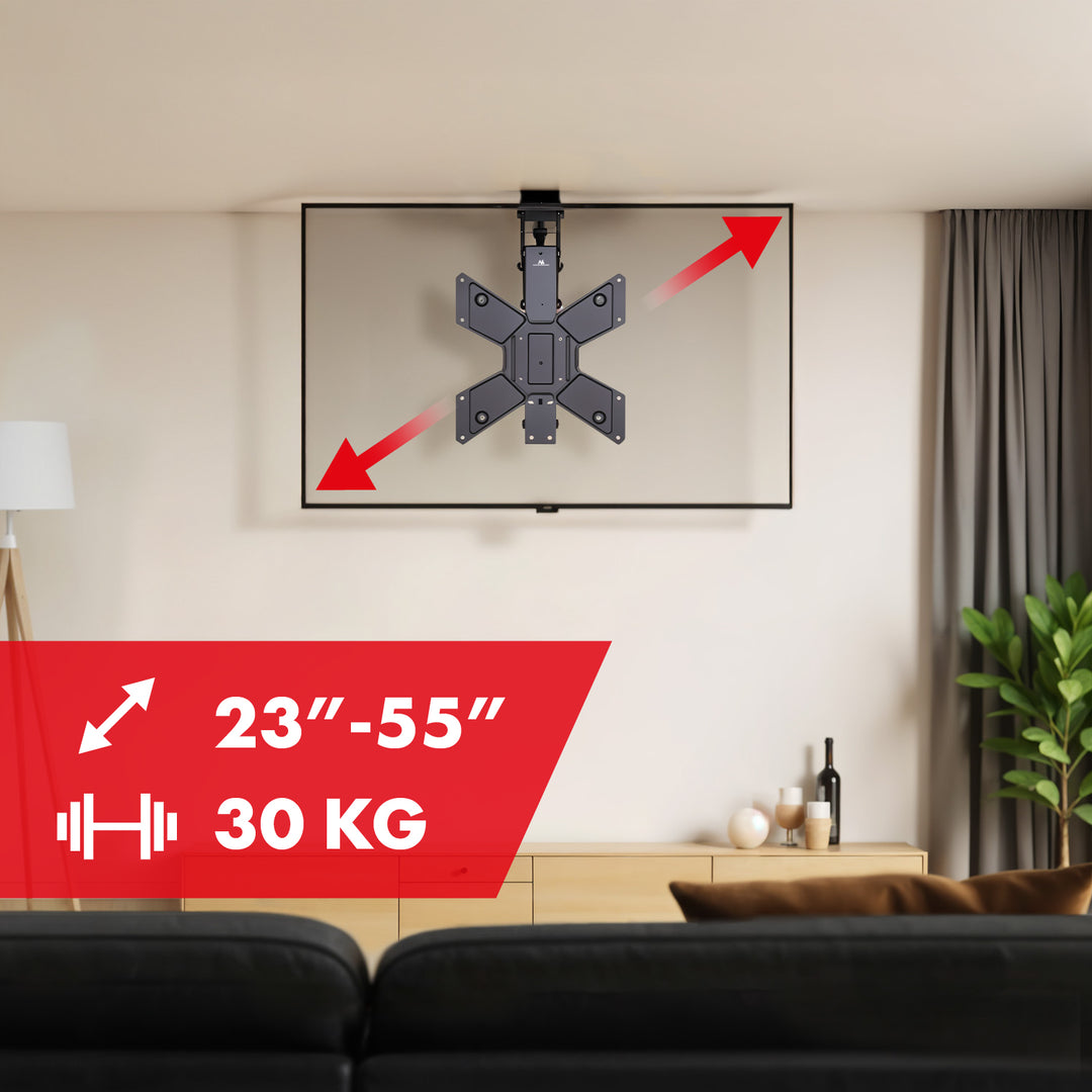 Maclean elektromos mennyezeti tartó TV-hez, TUYA tartó, max VESA 600x400, távirányító, 23"-55", 30kg, MC-492