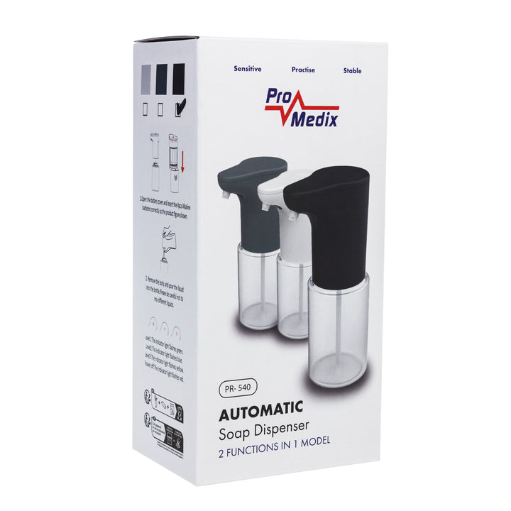 Promedix automata adagoló, adagoló tartály folyékony szappanokhoz, fertőtlenítő folyadékokhoz, 300ml, 4xAA, fekete, PR-540 B