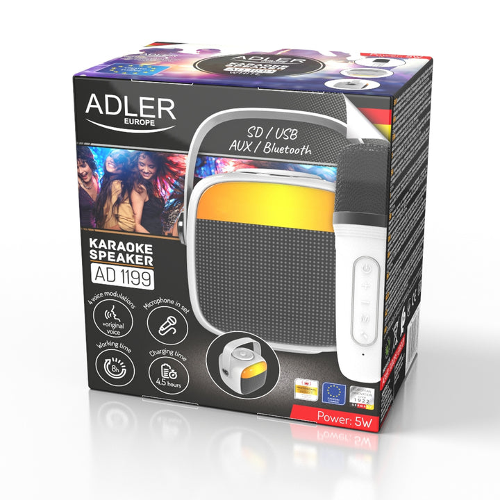 Vezeték nélküli hangszóró Adler, mikrofonnal, karaoke, Bluetooth, AD 1199 W
