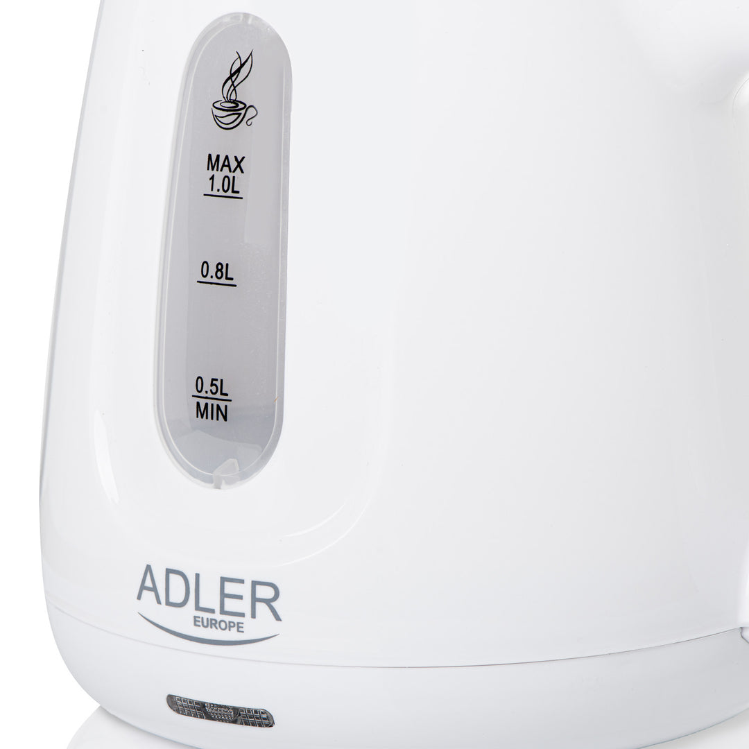 Adler elektromos vízforraló, űrtartalom 1L, teljesítmény 850W, fehér, AD 1373