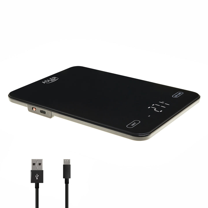 Konyhai mérleg, Adler, fekete, 10 kg, USB-ről tölthető, AD 3177