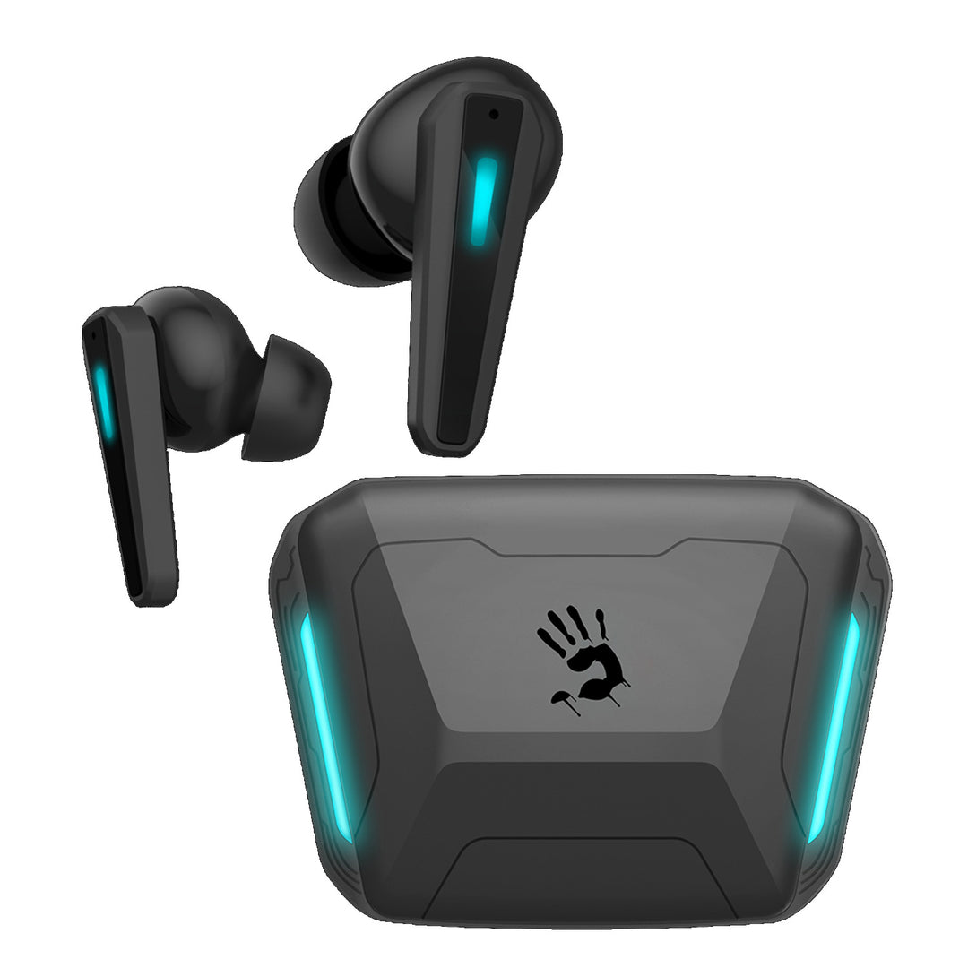 Véres vezeték nélküli fejhallgató, Bluetooth 5.2, TWS, töltő tok, fekete/kék, M70