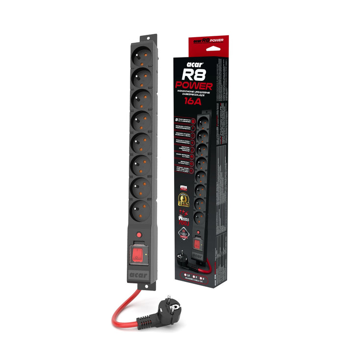 Acar túlfeszültségvédő szalag, 16A, 3680W, 3m, fekete, R8 POWER