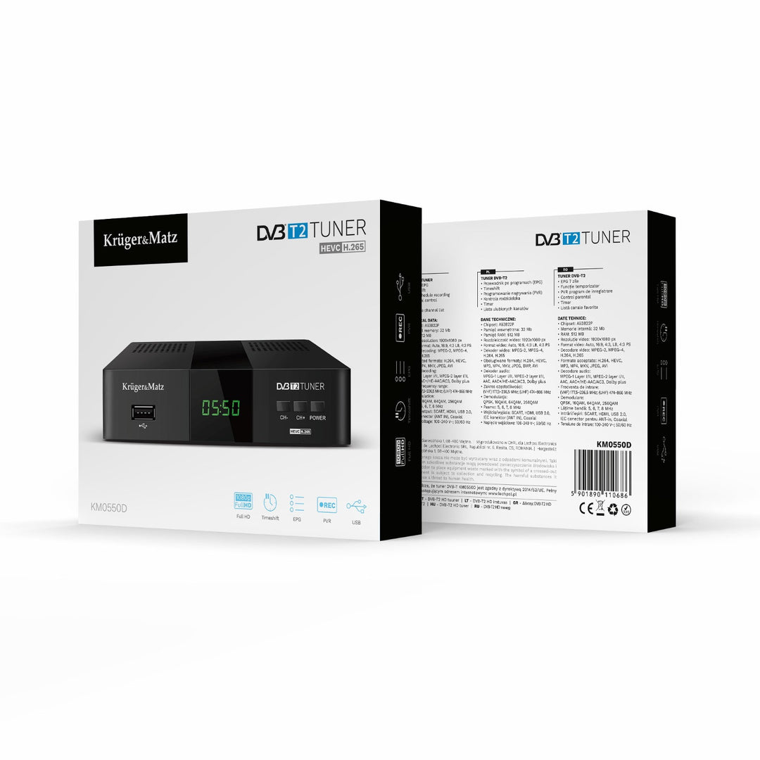 KM0550D DVB-T2 tuner-dekóder, H.265, HEVC, EPG, PVR, Timeshift, Kruger&Matz