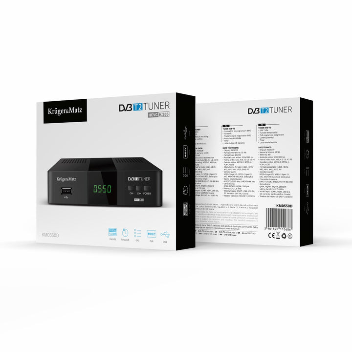 KM0550D DVB-T2 tuner-dekóder, H.265, HEVC, EPG, PVR, Timeshift, Kruger&Matz