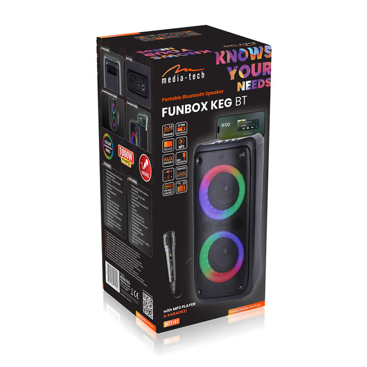 Media-Tech hordozható hangszóró, karaoke, Bluetooth 5.0, 1000W, MT3181