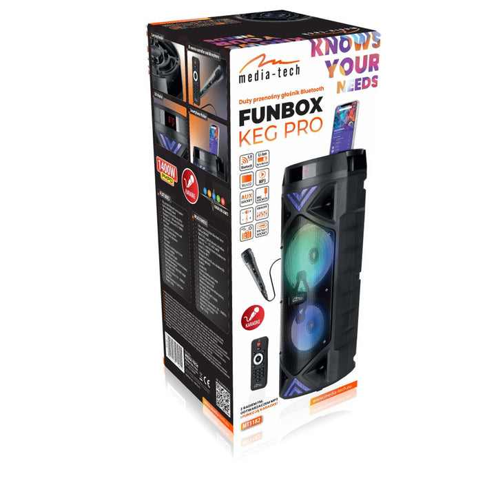 Media-Tech hordozható hangszóró, karaoke, Bluetooth 5.0, 1400W, MT3182