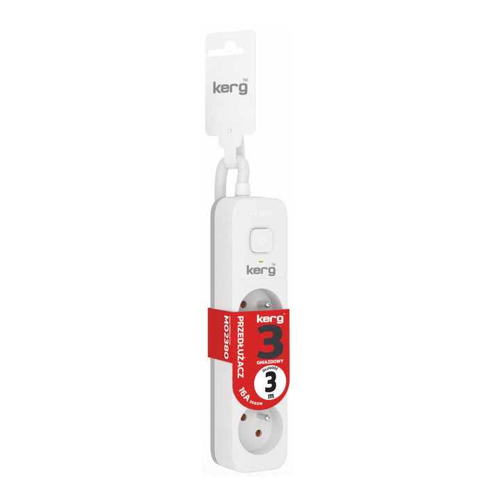 KERG hosszabbító kábel kapcsolóval 3 aljzat fehér-szürke 3m 16A H05VV-F 3x1,5mm2