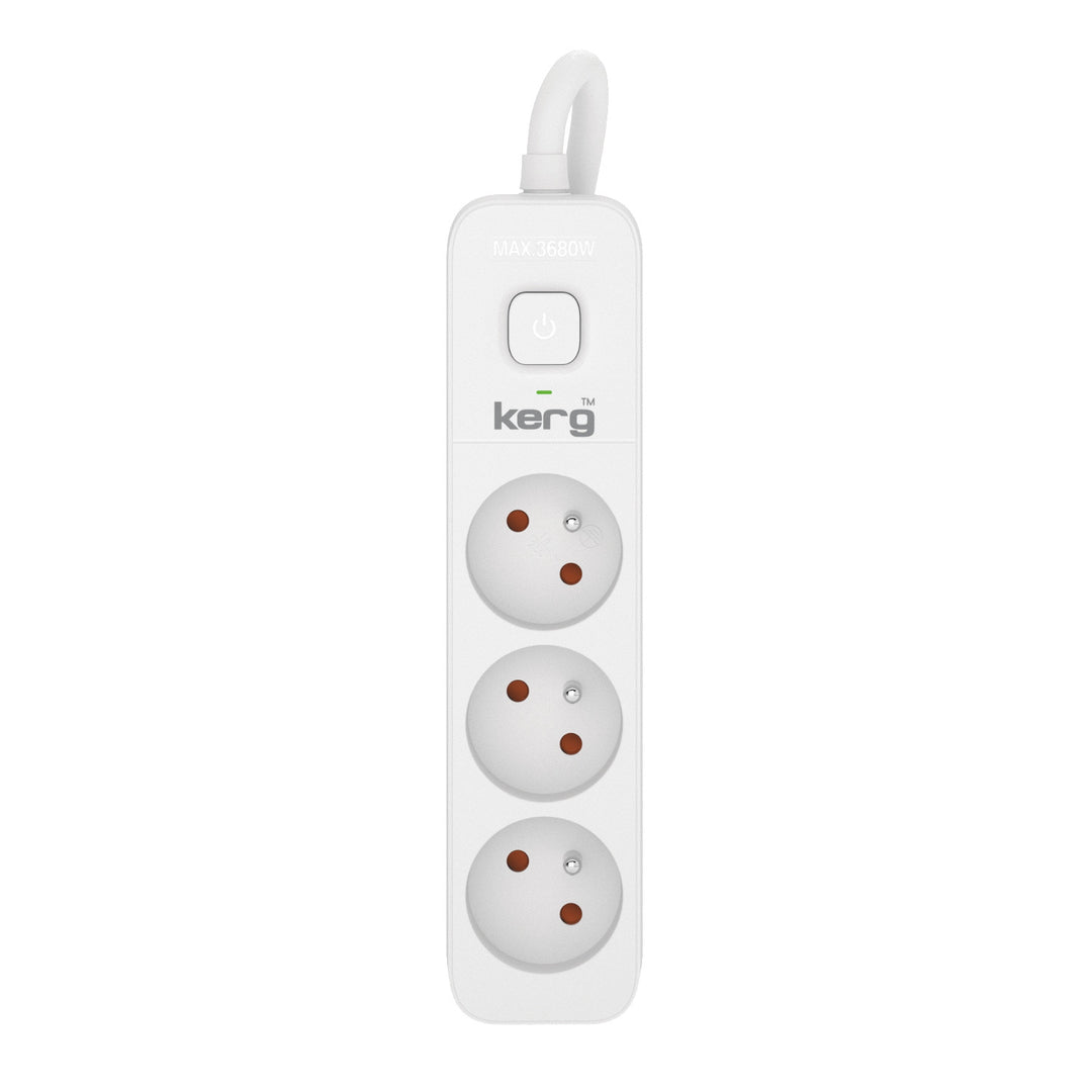 KERG hosszabbító kábel kapcsolóval 3 aljzat fehér-szürke 3m 16A H05VV-F 3x1,5mm2