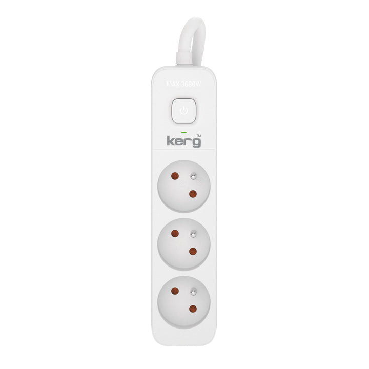 KERG hosszabbító kábel kapcsolóval 3 aljzat fehér-szürke 3m 16A H05VV-F 3x1,5mm2