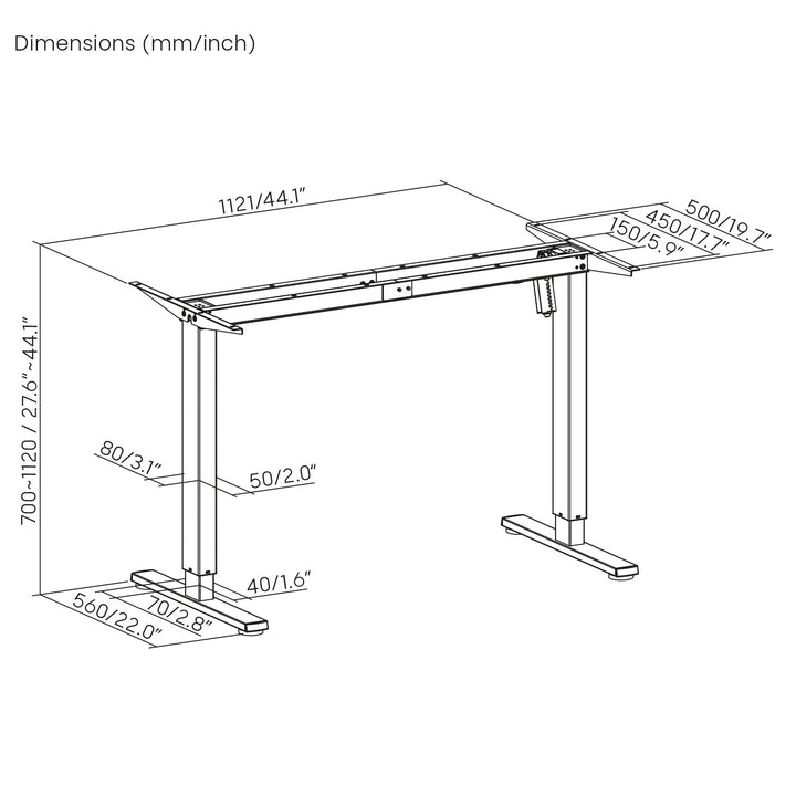 Állítható magasságú elektromos íróasztal Ergo Office, max. magasság 1160mm, max - 80 kg, asztallap nélkül, fehér, ER-400 W