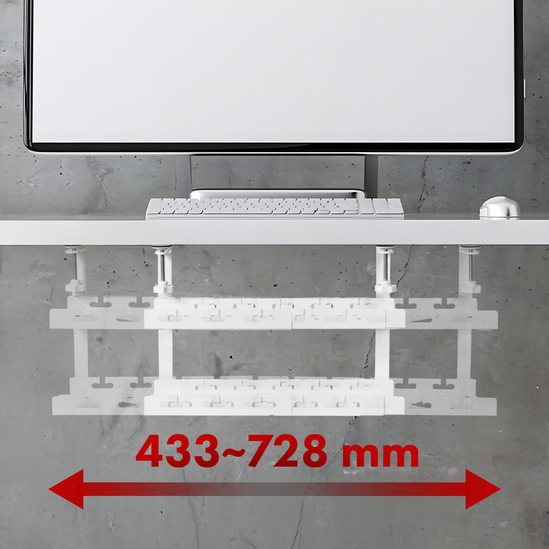 Maclean asztal alatti kábelrendező, max. terhelés 5kg, max. 728mm, 2 szint, fehér, MC-102 W