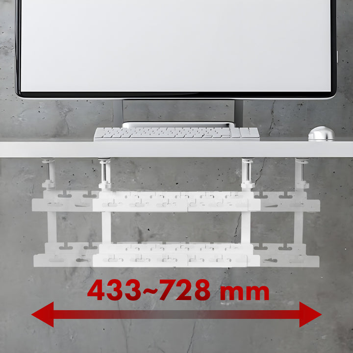 Maclean asztal alatti kábelrendező, max. terhelés 5kg, max. 728mm, 2 szint, fehér, MC-102 W