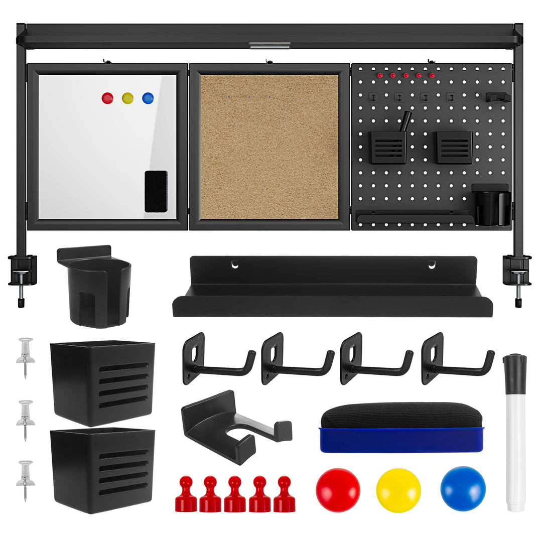 Ergo Office asztali térelválasztó / szervező, max. terhelés 10kg, fehér és parafa tábla, szélesség 1250mm, fekete,ER-300 B