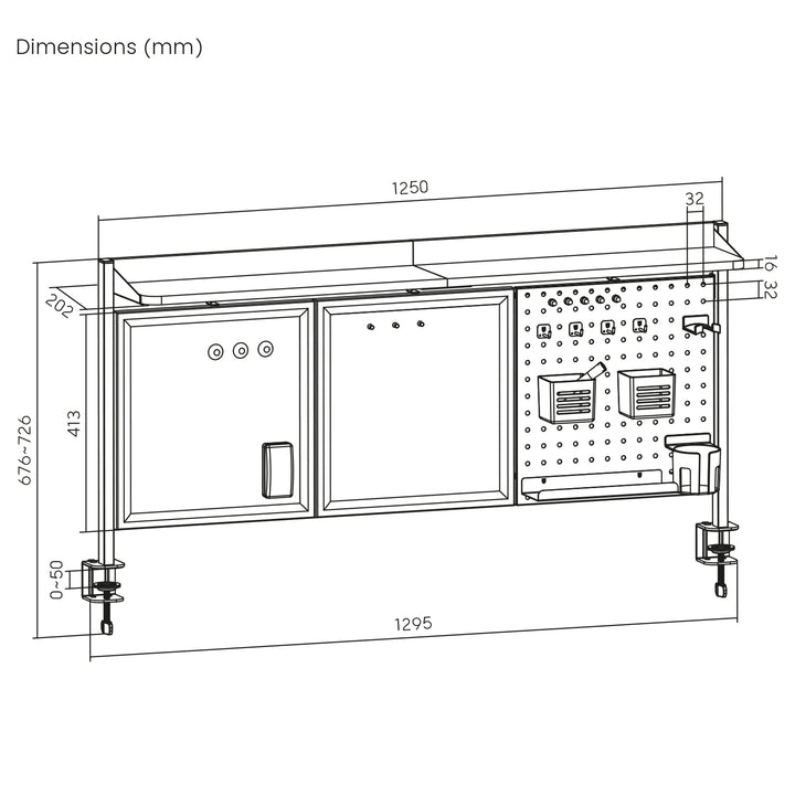Ergo Office asztali térelválasztó / szervező, max. terhelés 10kg, fehér és parafa tábla, szélesség 1250mm, fekete,ER-300 B