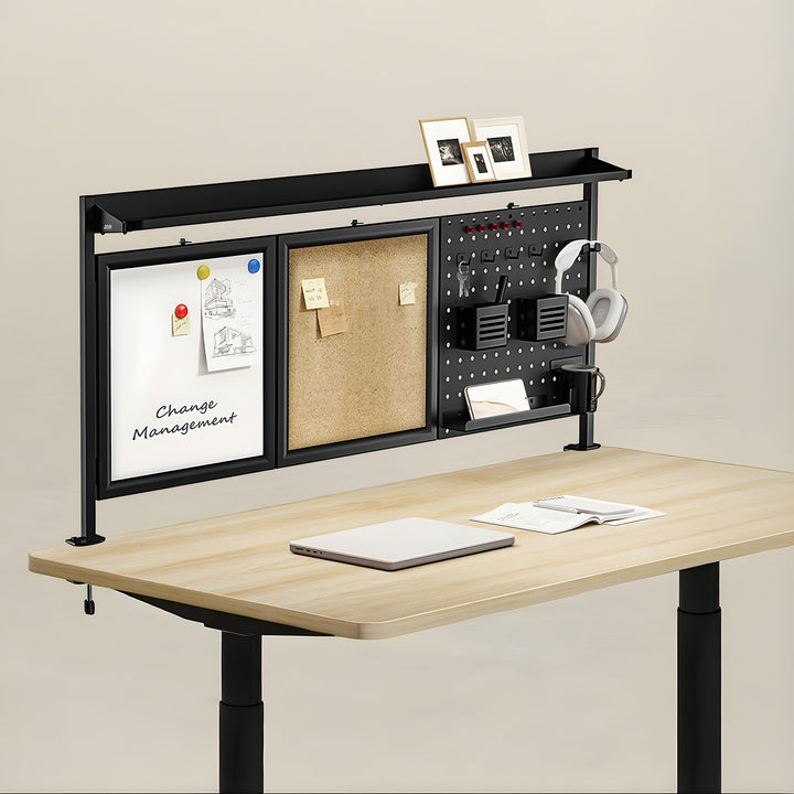 Ergo Office asztali térelválasztó / szervező, max. terhelés 10kg, fehér és parafa tábla, szélesség 1250mm, fekete,ER-300 B