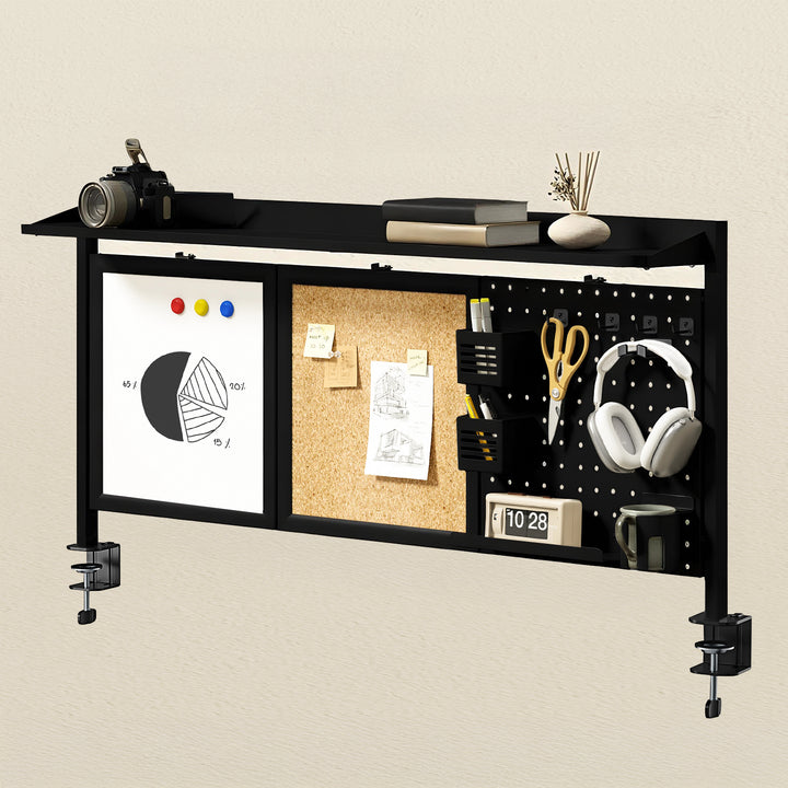 Ergo Office asztali térelválasztó / szervező, max. terhelés 10kg, fehér és parafa tábla, szélesség 1250mm, fekete,ER-300 B