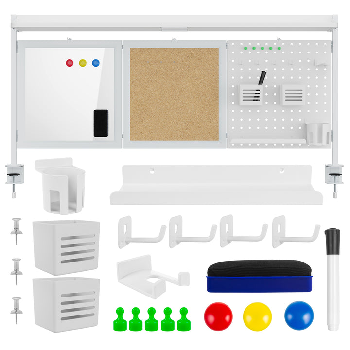 Ergo Office asztali térelválasztó / szervező, max. terhelés 10kg, fehér és parafa tábla, szélesség 1250mm, fehér, ER-300 W