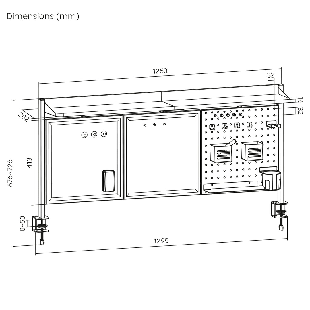 Ergo Office asztali térelválasztó / szervező, max. terhelés 10kg, fehér és parafa tábla, szélesség 1250mm, fehér, ER-300 W
