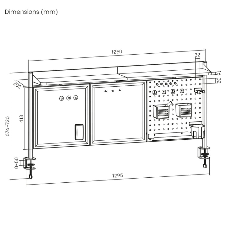 Ergo Office asztali térelválasztó / szervező, max. terhelés 10kg, fehér és parafa tábla, szélesség 1250mm, fehér, ER-300 W