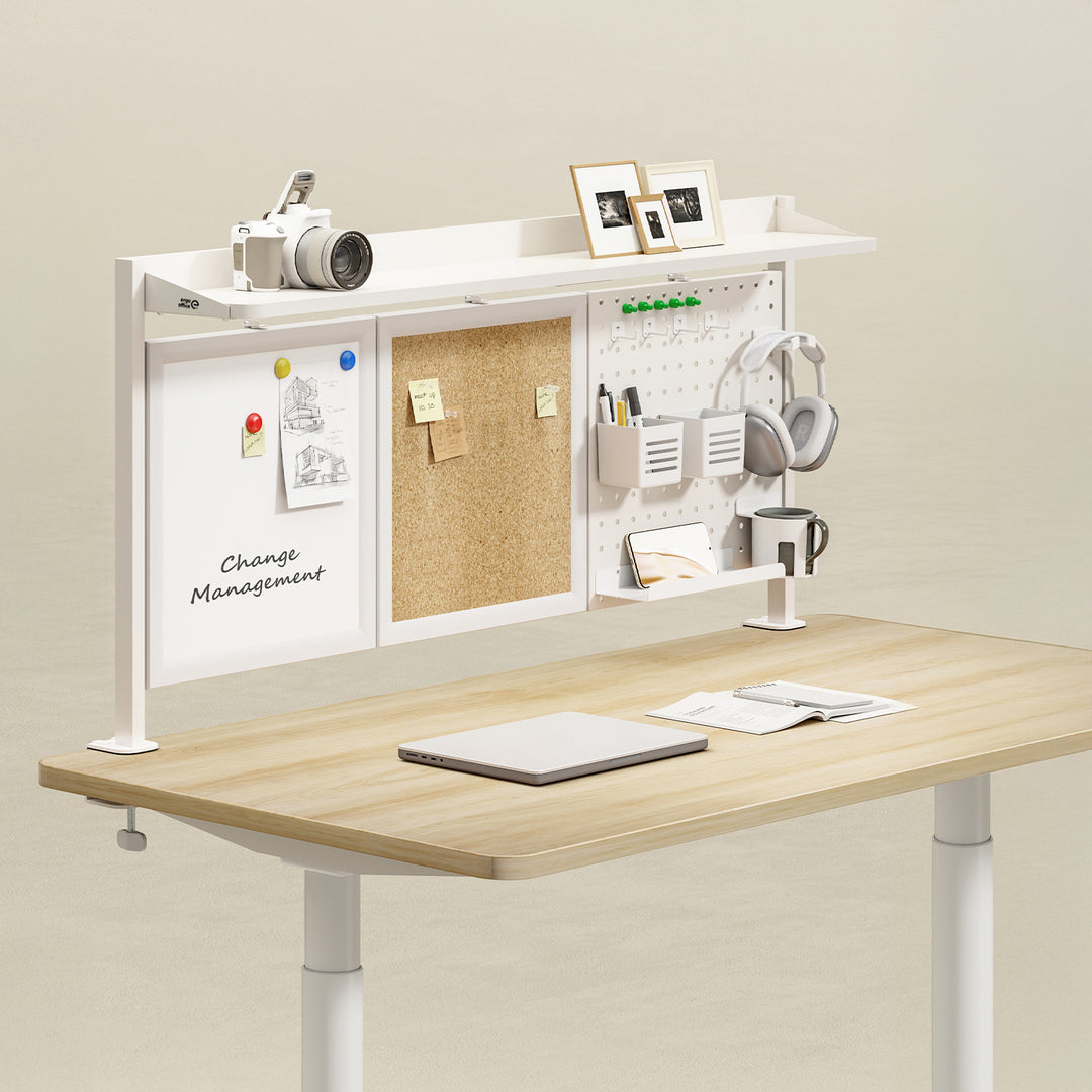 Ergo Office asztali térelválasztó / szervező, max. terhelés 10kg, fehér és parafa tábla, szélesség 1250mm, fehér, ER-300 W