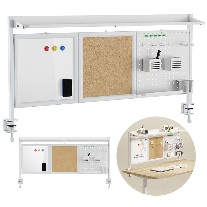 Ergo Office asztali térelválasztó / szervező, max. terhelés 10kg, fehér és parafa tábla, szélesség 1250mm, fehér, ER-300 W