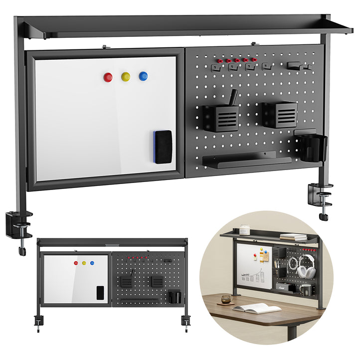 Ergo Office asztali térelválasztó / szervező, max. terhelés 10kg, fehér tábla, szélesség 1116mm, fekete, ER-301 B