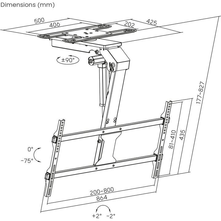 Elektromos tartó Maclean TV-hez, mennyezetre, Tuya tartó, max. VESA 800x400, állítható +90°~-90°, 43-86" TV-hez, max. 45kg, MC-109 T