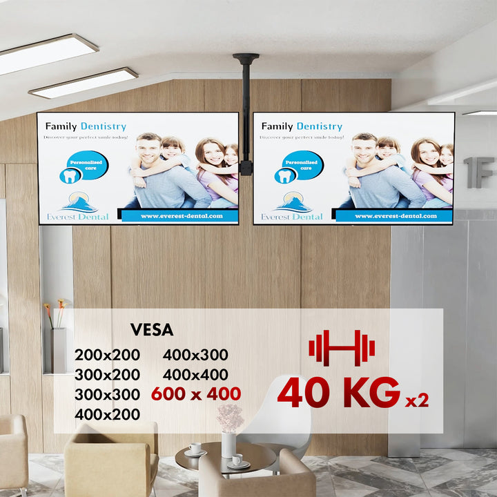 Maclean mennyezeti tartó két TV-hez, max. terhelés 2x40kg, 34-60", max VESA 600x400, MC-111 B