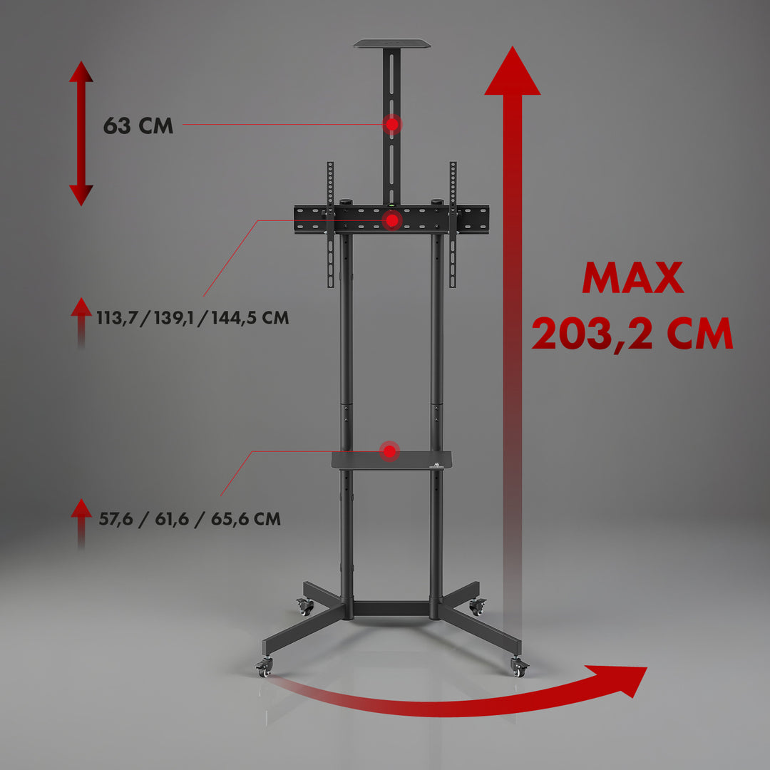 Maclean TV állvány / kocsi, kamera polc, kerekeken, 37-70", max. terhelés 45kg/5kg polc, max. VESA 600x400, MC-113 B