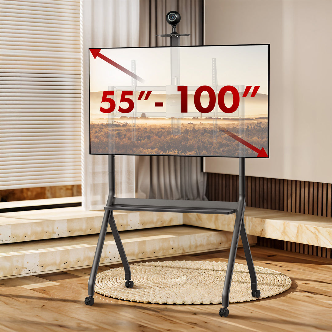 Maclean TV állvány / kocsi, kamera polc, kerekeken, 55-100", max. terhelés 120kg/10kg polc, max. VESA 900x600, fekete, MC-114 B