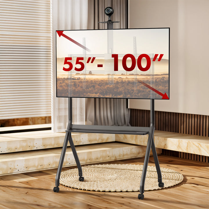 Maclean TV állvány / kocsi, kamera polc, kerekeken, 55-100", max. terhelés 120kg/10kg polc, max. VESA 900x600, fekete, MC-114 B