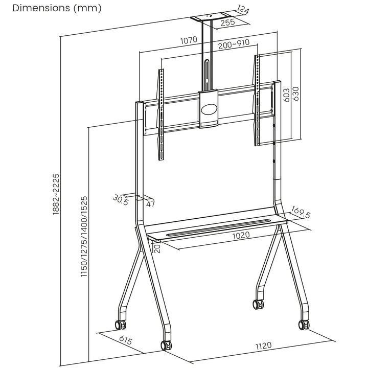 Maclean TV állvány / kocsi, kamera polc, kerekeken, 55-100", max. terhelés 120kg/10kg polc, max. VESA 900x600, fehér, MC-114 W