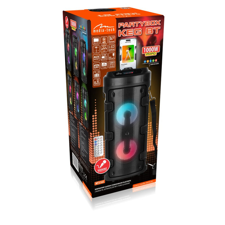 Media-Tech vezeték nélküli hangszóró, Bluetooth, karaoke, 1000W, fekete, MT3165