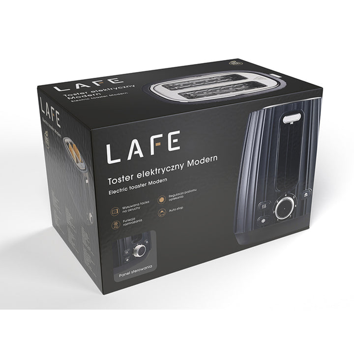 Lafe kenyérpirító, 7 fokozatú pirításvezérlés, 1080W max, fekete, Modern