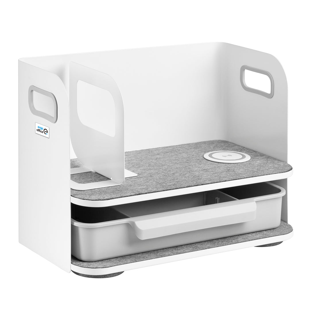 Íróasztali szervező fiókkal és vezeték nélküli töltővel Ergo Office, fehér, max. 10 kg, ER-441 + Íróasztali szervező irodai eszközökhöz 5 kg-ig ER-442