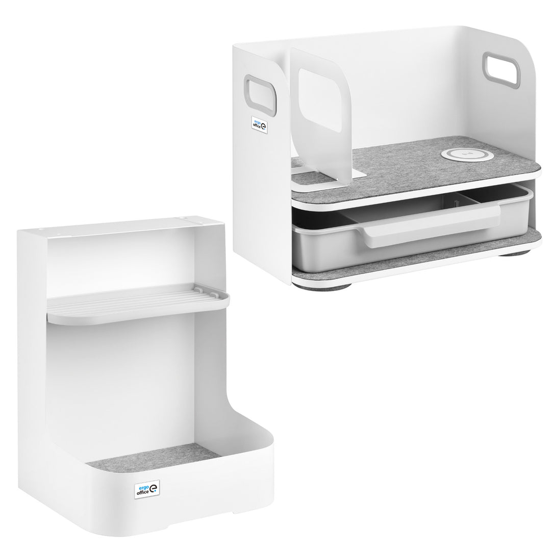 Íróasztali szervező fiókkal és vezeték nélküli töltővel Ergo Office, fehér, max. 10 kg, ER-441 + Íróasztali szervező irodai eszközökhöz 5 kg-ig ER-442