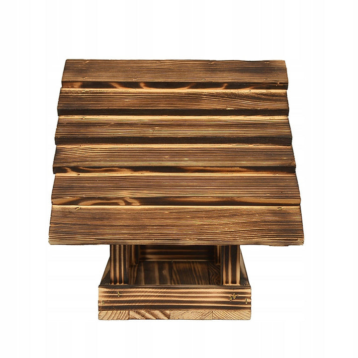 Fából készült barna színű madáretető a kertbe XXL 30x25 cm